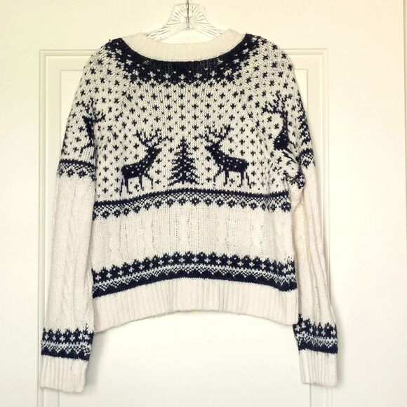 Old Navy Chunky Knit Reindeer Cardigan Nordic Fair Isle Winter Christmas M - Picture 2 of 6